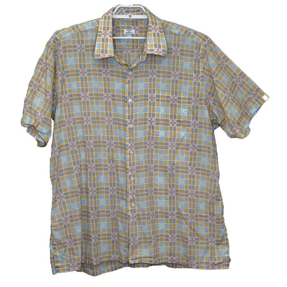 Maus & Hoffman Shirt Mens XXL Yellow Multicolor Check‎ Short Sleeve Cotton USA